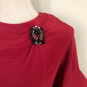 🆕 [Dorothee Schumacher] Red 100% Silk Brooch Blouse Sz: S (2) ❤️
